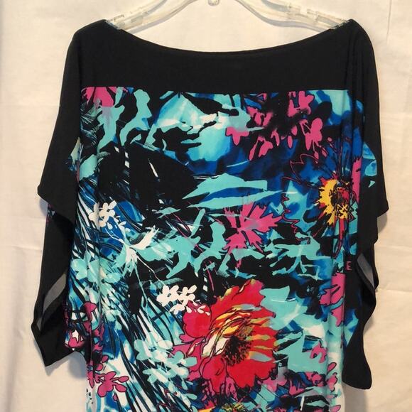 Cache Top New Dolman Sleeve Banded Bottom Stretch Multi Color Tropical $108 NWT - Picture 8 of 11
